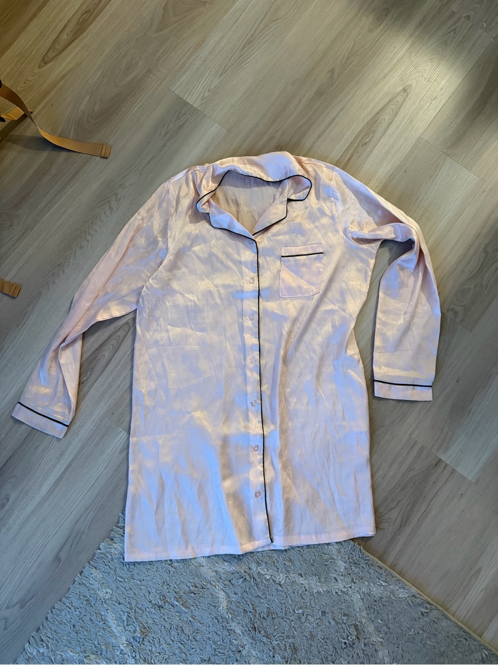 Juicy Couture Pink Satin Button-Up Nightshirt with Contrast Piping
